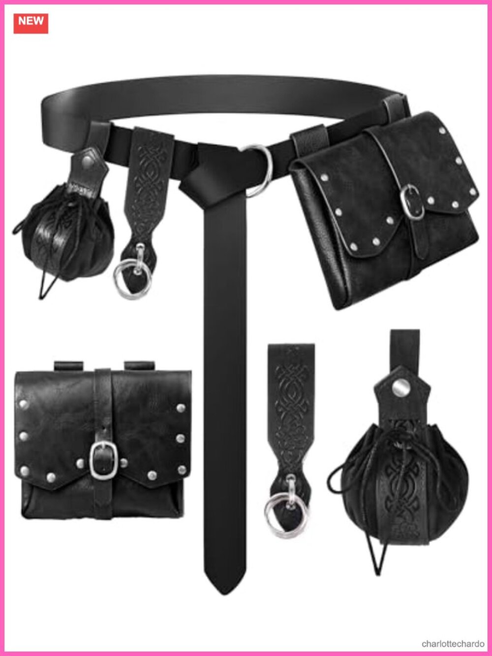 Renaissance Belt Bag Pouch Set Faux Leather Medieval Costume Accessories